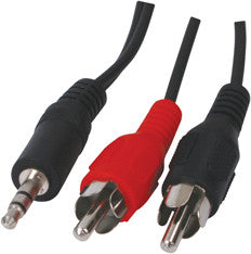Audio cable, 3.5mm plug stereo to 2xRCA plugs, 1.5m