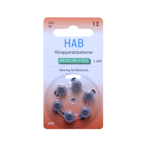 Zink Air Battery HAB MF, A13, 6 pieces (Price Excludes VAT- In the trade? Contact us)